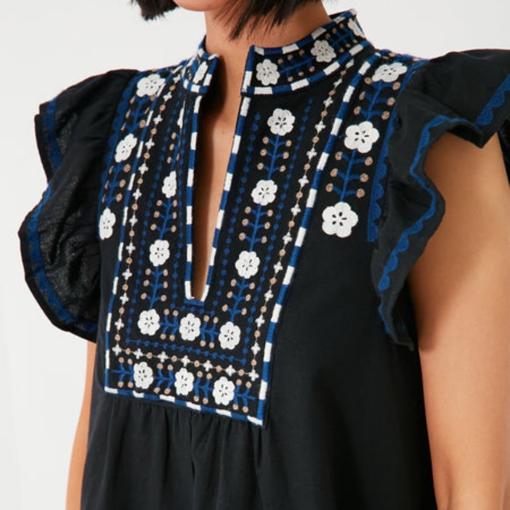Sea New York Navy Embroidery Flutter Sleeve Mini Dress Sz L NWT - Picture 4 of 9